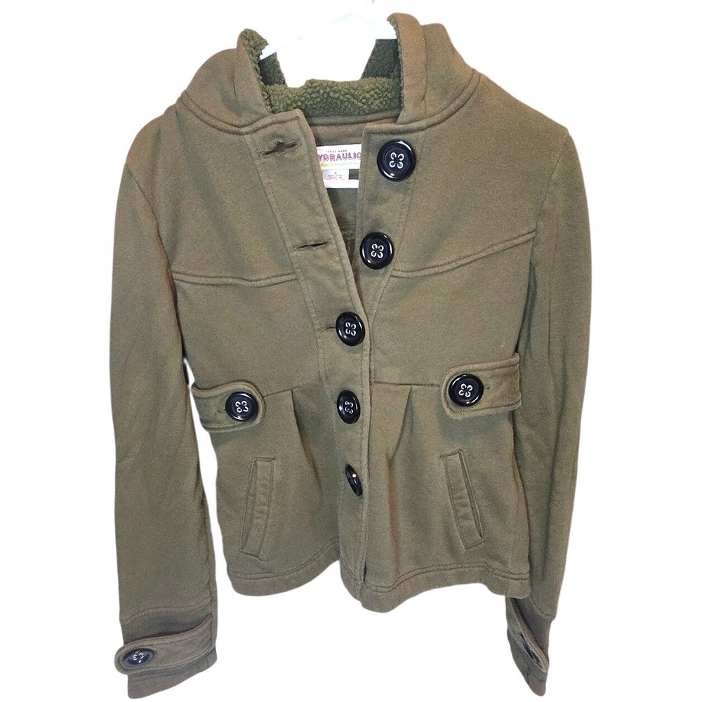 Hydraulic Womens Olive Green Sherpa Lined Hooded Button Front Jacket Size S